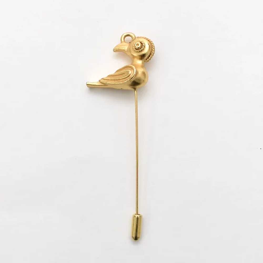 Etruscan Style Ornate Bird Stick Pin - image 2