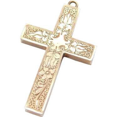 Victorian Gold Filled Etched Cross Pendant