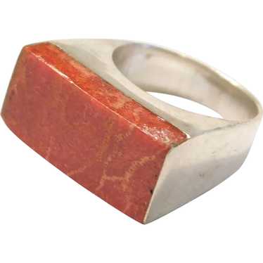 Chunky Modernist Vintage Ring Red Sponge Coral & S