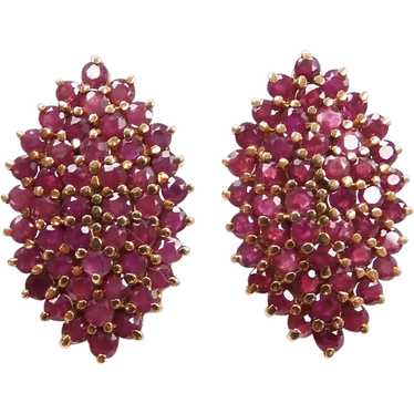 Large Ruby 6.72 ctw Navette Cluster Stud Earrings… - image 1