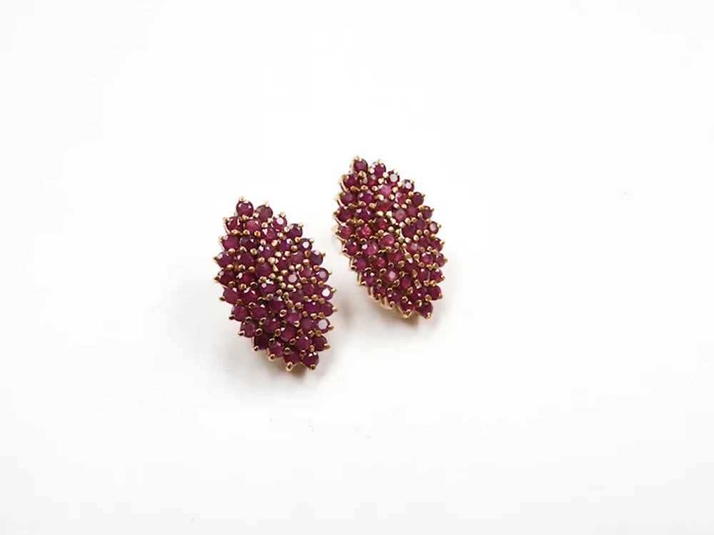 Large Ruby 6.72 ctw Navette Cluster Stud Earrings… - image 2