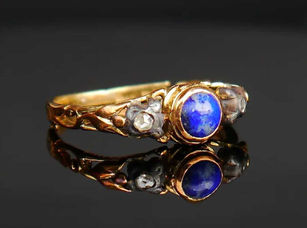 1919 Nordic Ring Lapis Lazuli Diamonds solid 18K … - image 10