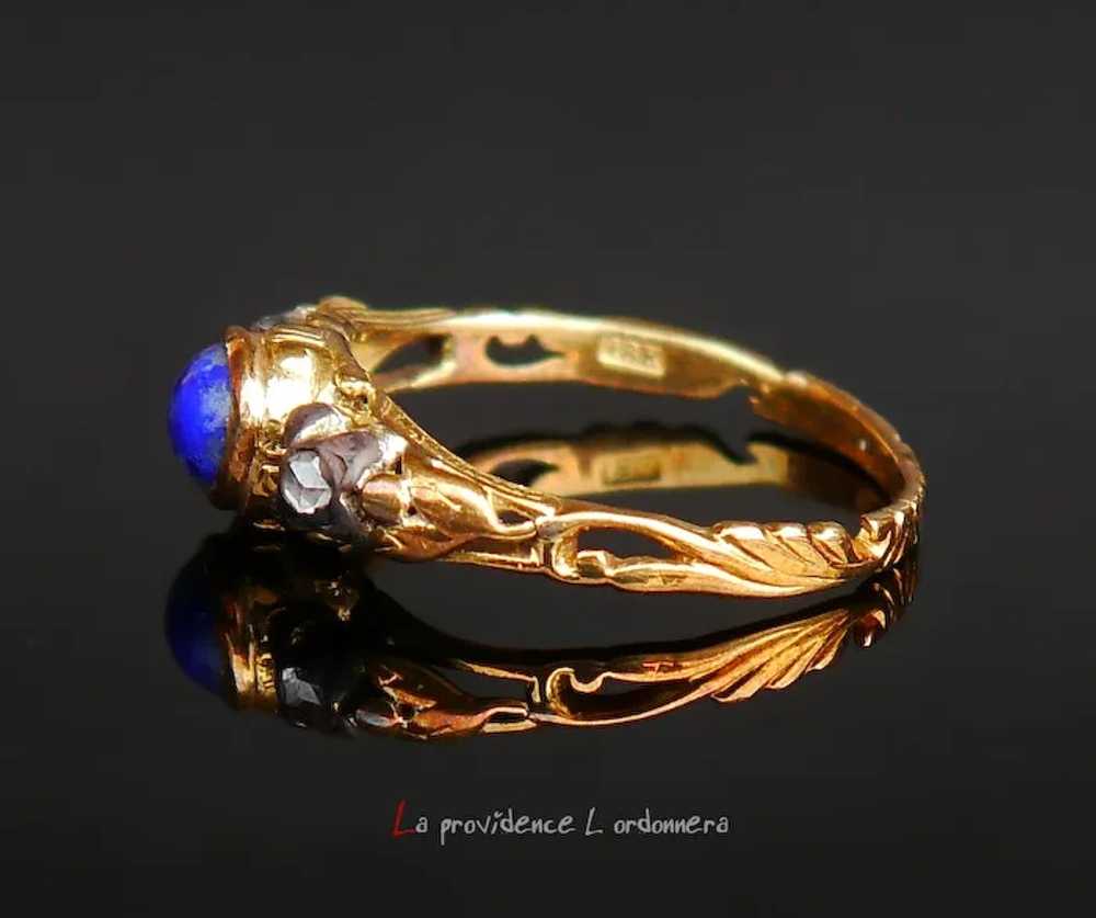 1919 Nordic Ring Lapis Lazuli Diamonds solid 18K … - image 11