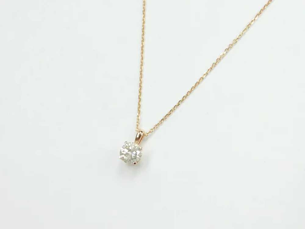 Diamond .92 Carat Solitaire Necklace 14k Rose Gold - image 2