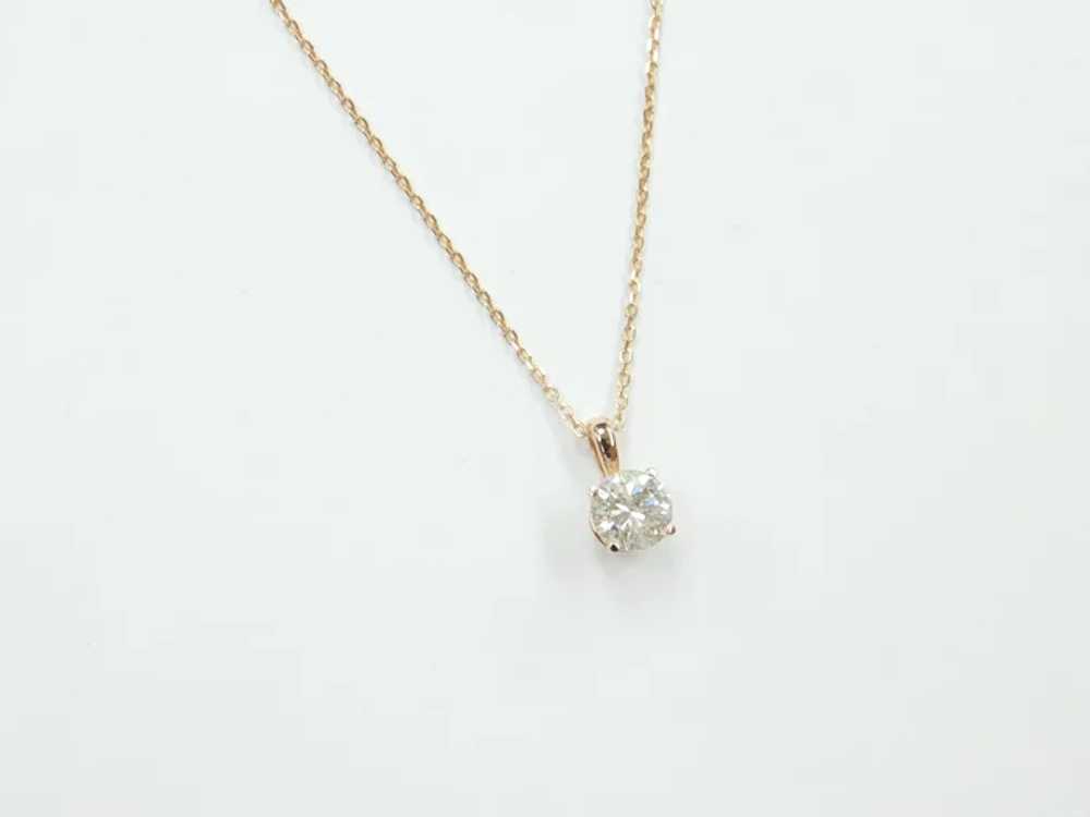 Diamond .92 Carat Solitaire Necklace 14k Rose Gold - image 3