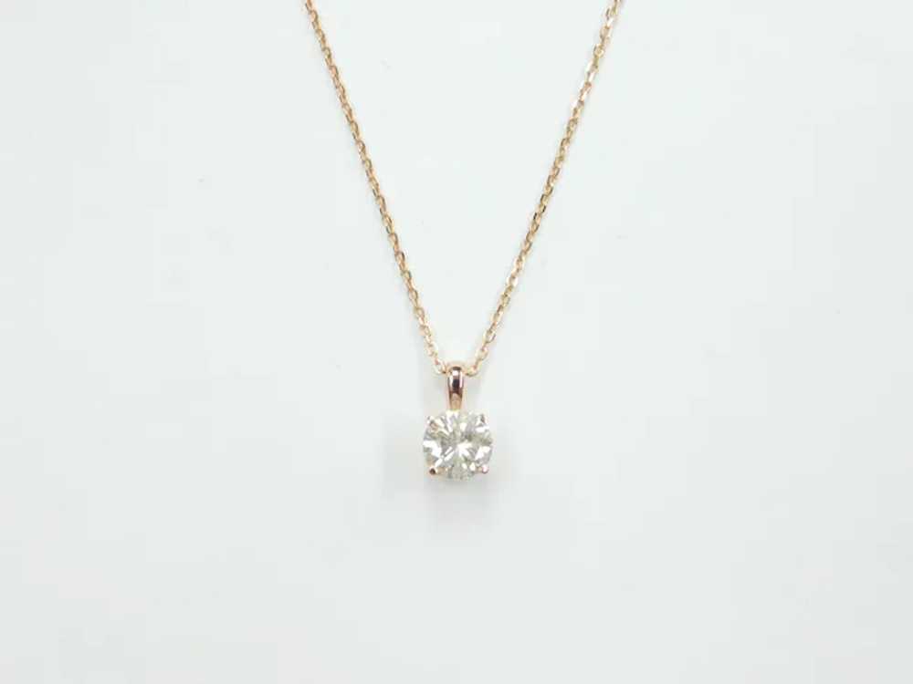 Diamond .92 Carat Solitaire Necklace 14k Rose Gold - image 4