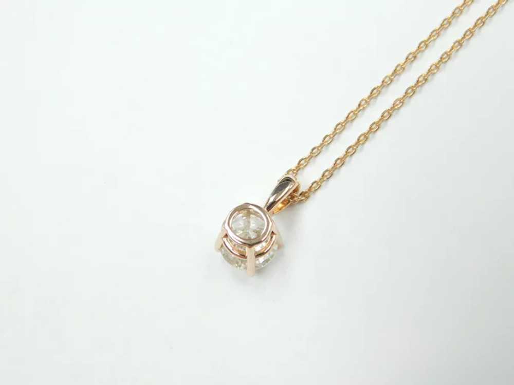 Diamond .92 Carat Solitaire Necklace 14k Rose Gold - image 5