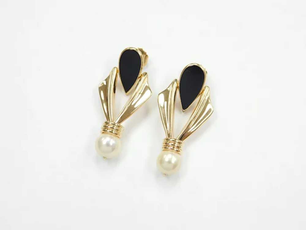 Vintage Statement Black Onyx and Cultured Pearl D… - image 3