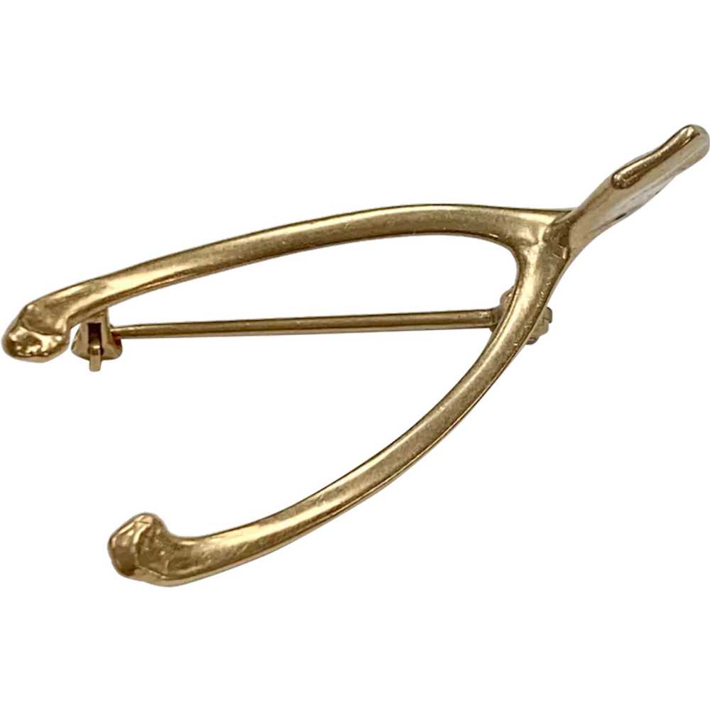 Lucky Wishbone Vintage Brooch 14K Gold Three-Dime… - image 1