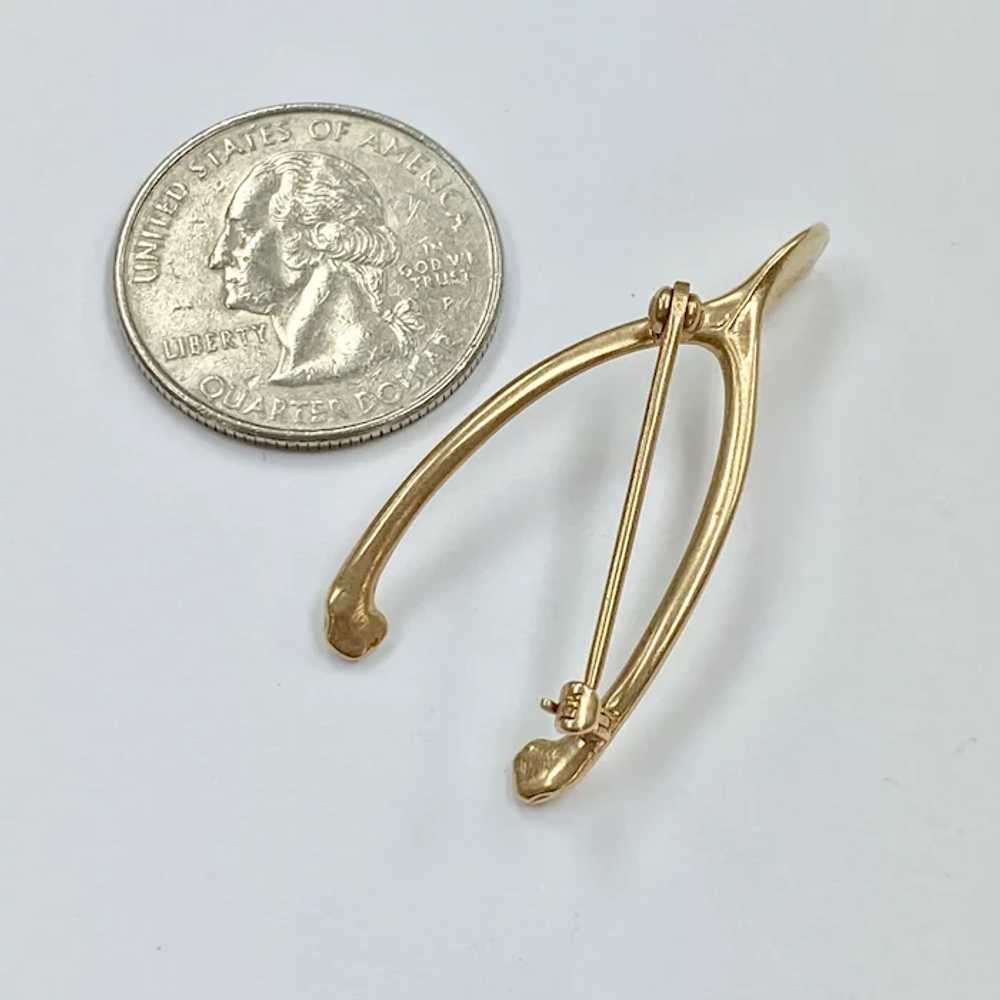 Lucky Wishbone Vintage Brooch 14K Gold Three-Dime… - image 3