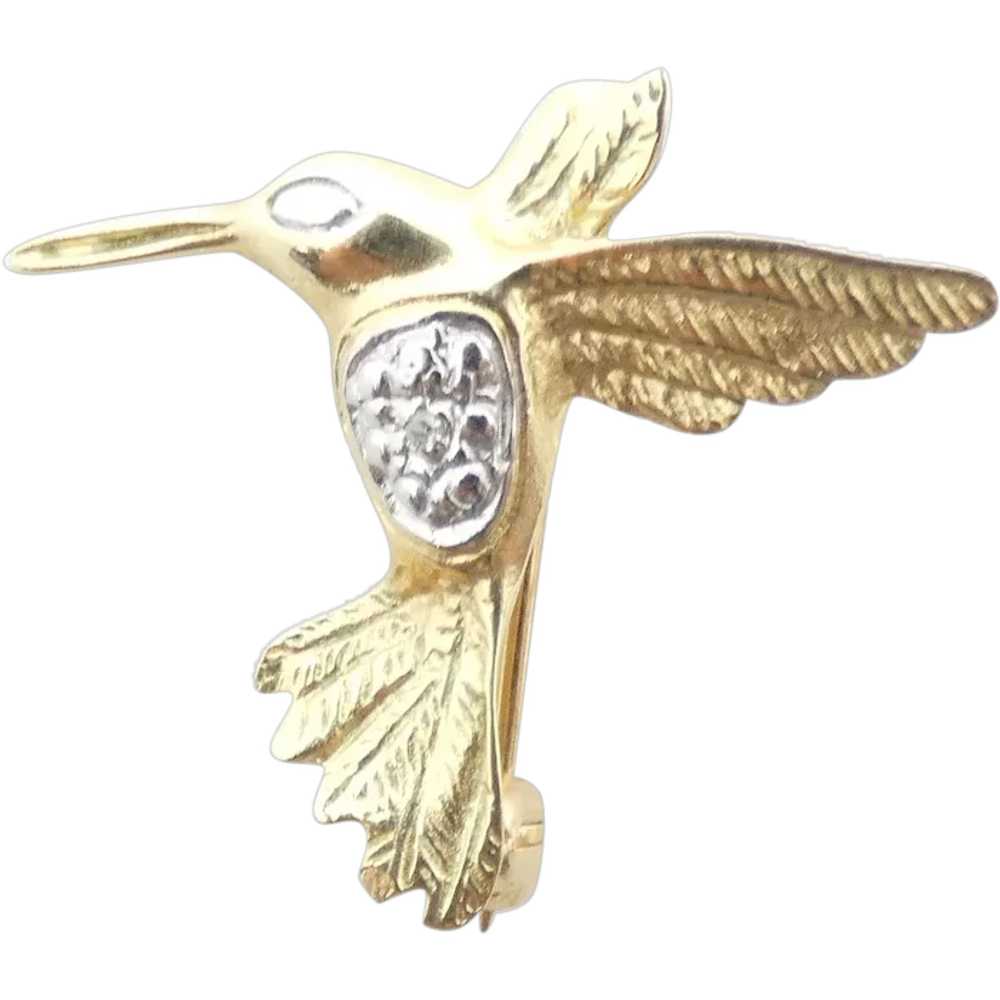 .005 ct Diamond Hummingbird Brooch 14k Two-Tone G… - image 1