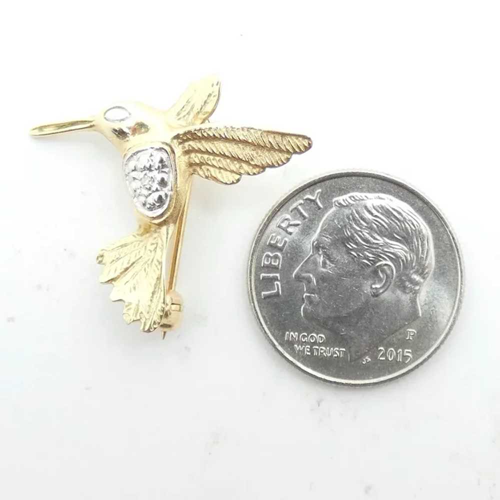 .005 ct Diamond Hummingbird Brooch 14k Two-Tone G… - image 2
