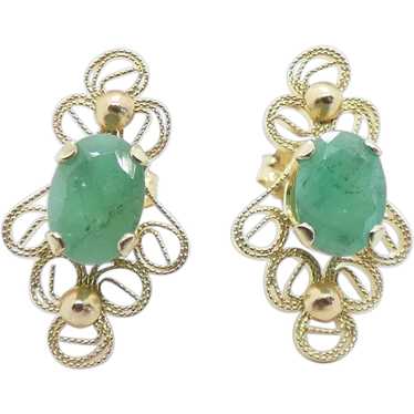 Filigree 1.56 ctw Natural Emerald Stud Earrings 1… - image 1