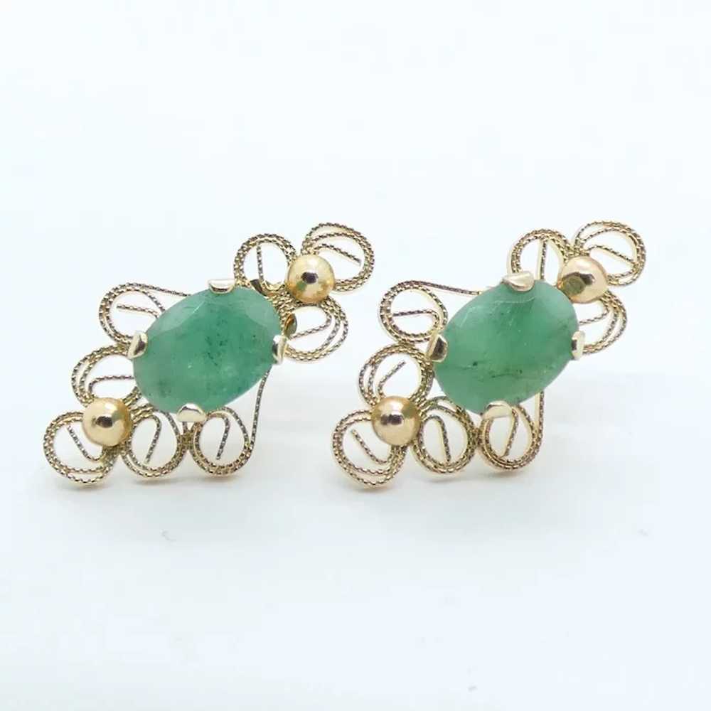 Filigree 1.56 ctw Natural Emerald Stud Earrings 1… - image 2