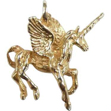 Magical Winged Unicorn Pendant / Charm 14k Yellow 