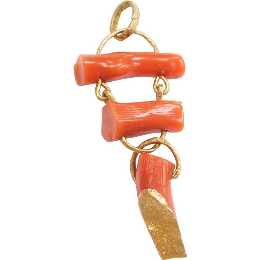 18k Gold Red Coral Branch Pendant - image 1