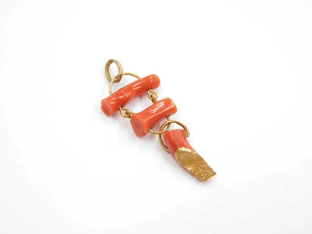 18k Gold Red Coral Branch Pendant - image 2