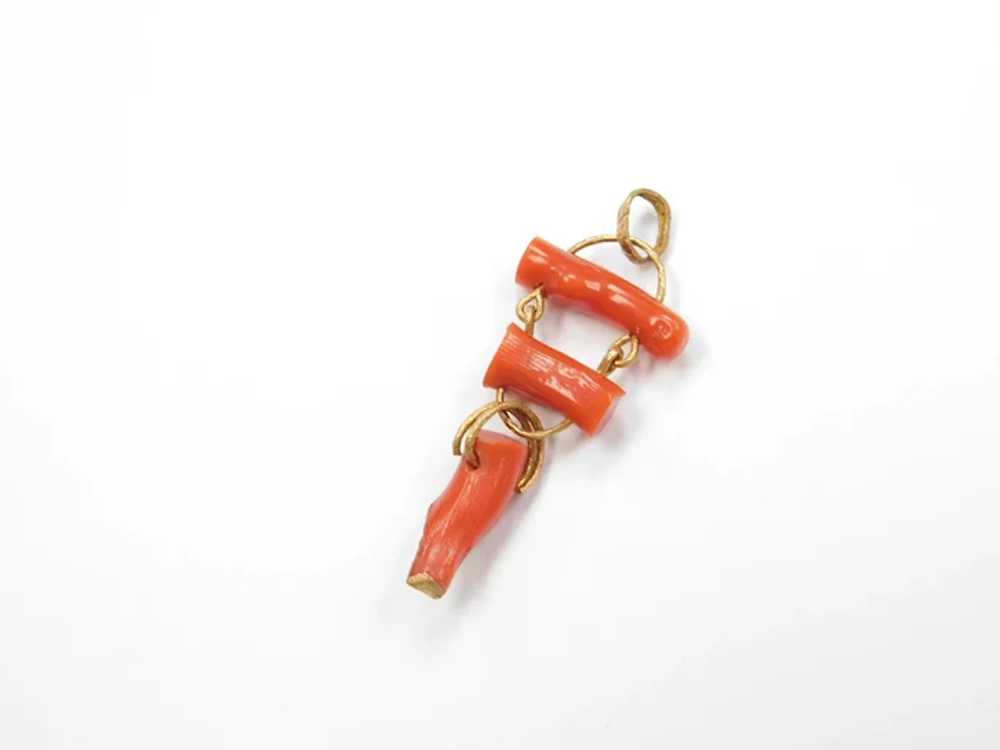 18k Gold Red Coral Branch Pendant - image 3