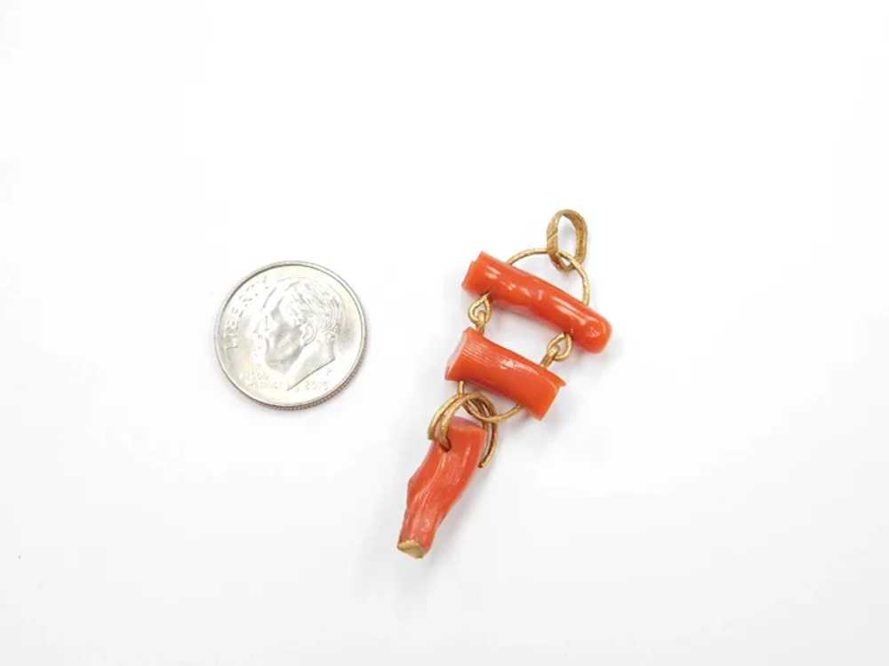 18k Gold Red Coral Branch Pendant - image 4