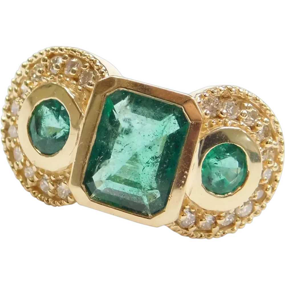 Natural Emerald & Diamond 1.95 ctw Vintage Ring 1… - image 1