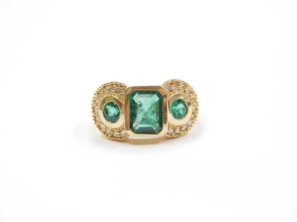Natural Emerald & Diamond 1.95 ctw Vintage Ring 1… - image 2