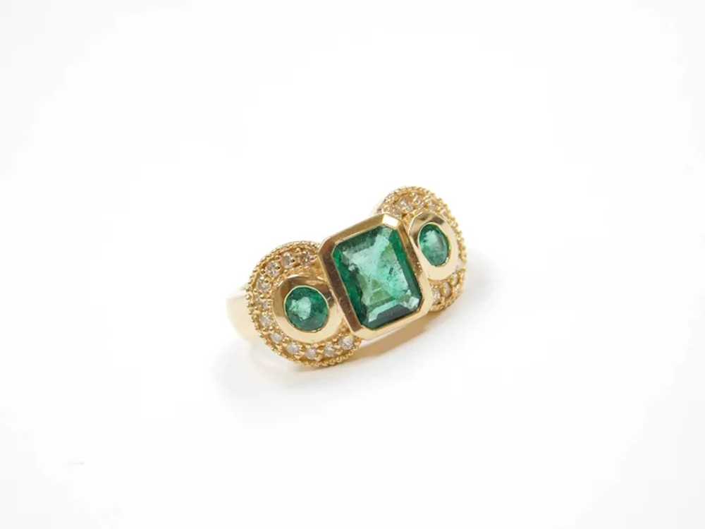Natural Emerald & Diamond 1.95 ctw Vintage Ring 1… - image 4
