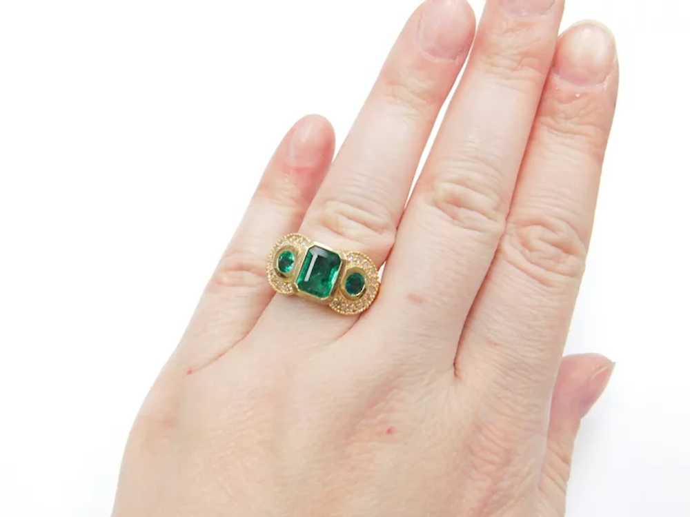Natural Emerald & Diamond 1.95 ctw Vintage Ring 1… - image 7