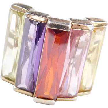 Sterling Silver Gold Vermeil Colorful Glass Ring - image 1