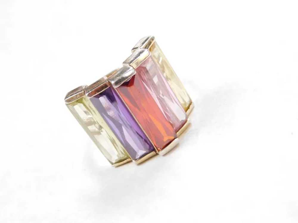 Sterling Silver Gold Vermeil Colorful Glass Ring - image 2