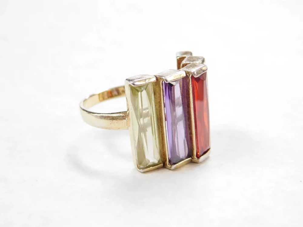 Sterling Silver Gold Vermeil Colorful Glass Ring - image 3