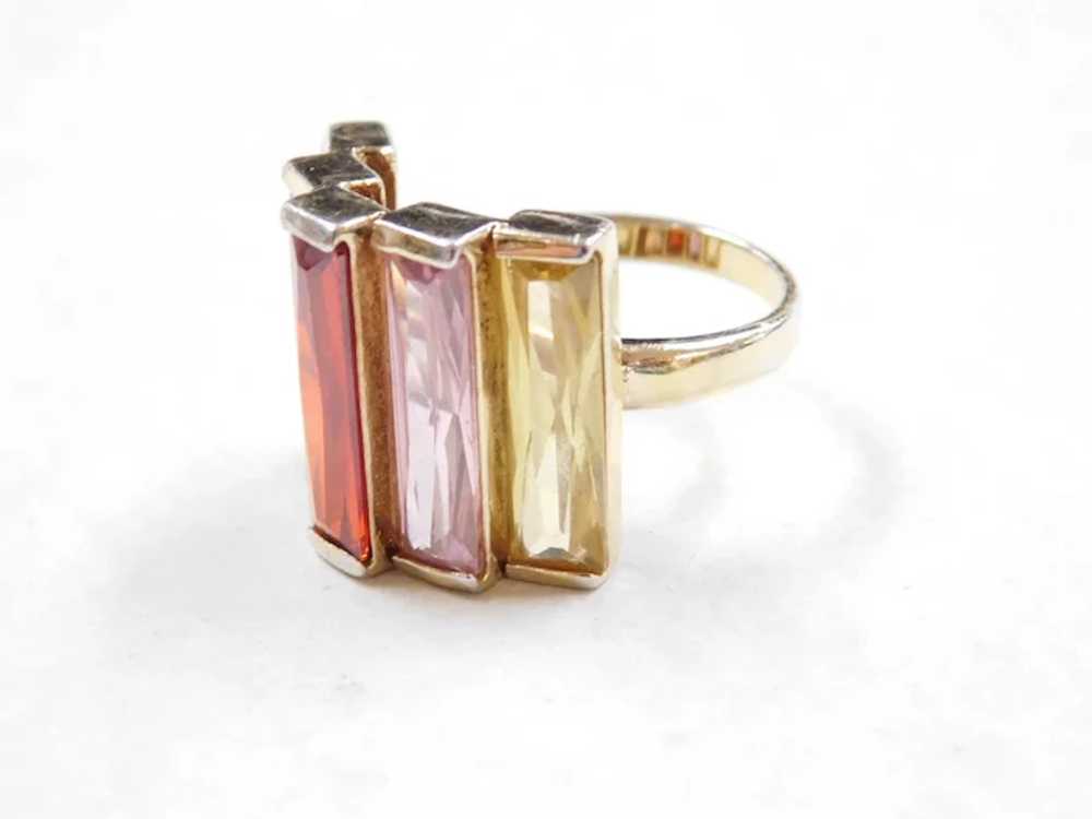 Sterling Silver Gold Vermeil Colorful Glass Ring - image 4