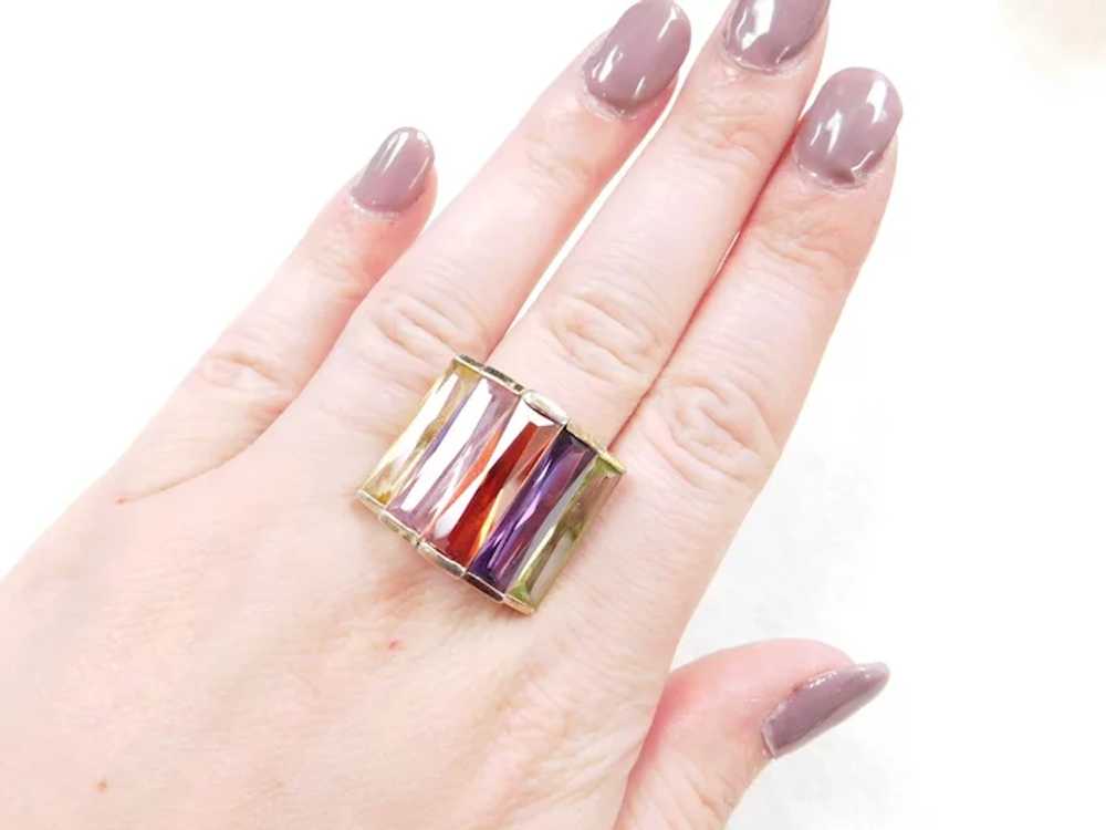 Sterling Silver Gold Vermeil Colorful Glass Ring - image 6