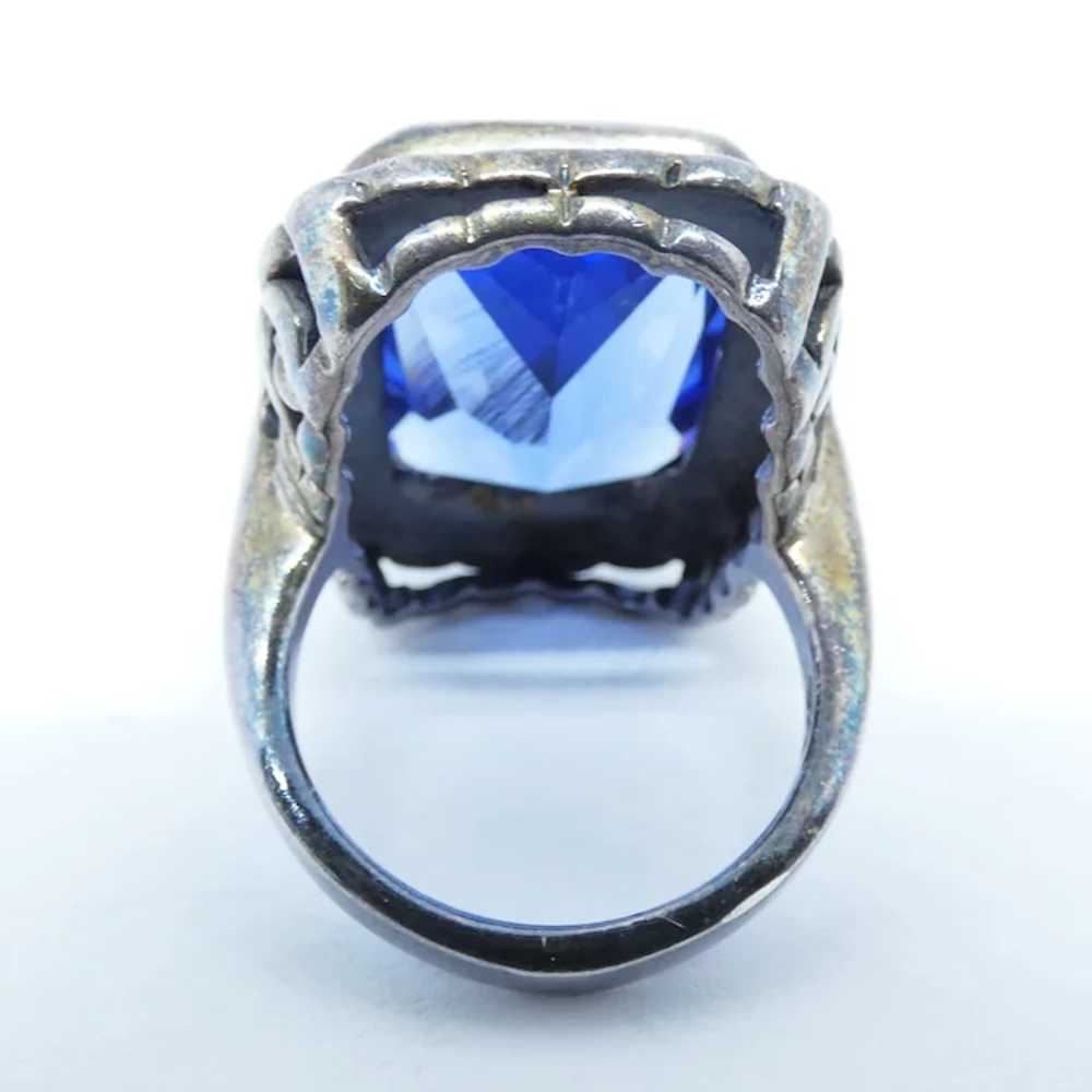 Vintage Sterling Silver Blue CZ and Marcasite Ring - image 4