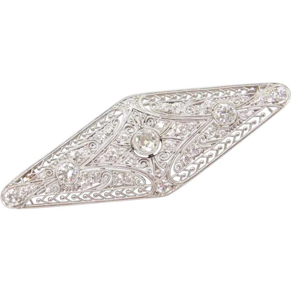 Art Deco 1.74 ctw Diamond Filigree Pin / Brooch P… - image 1