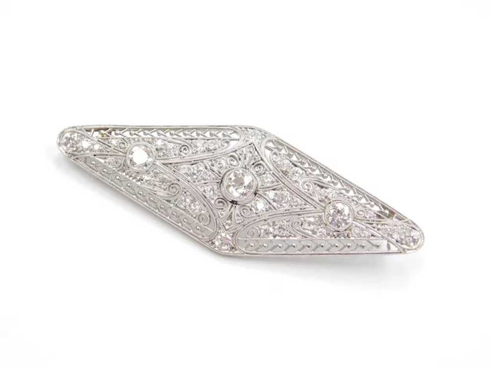 Art Deco 1.74 ctw Diamond Filigree Pin / Brooch P… - image 2