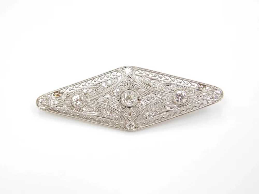 Art Deco 1.74 ctw Diamond Filigree Pin / Brooch P… - image 3