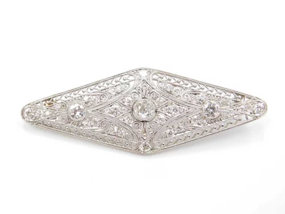 Art Deco 1.74 ctw Diamond Filigree Pin / Brooch P… - image 7