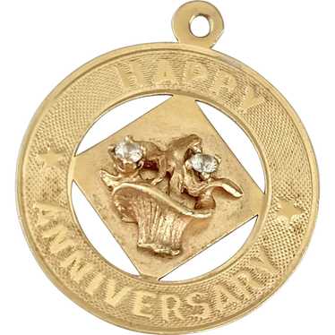 Jeweled Vintage Anniversary Charm 14K Gold