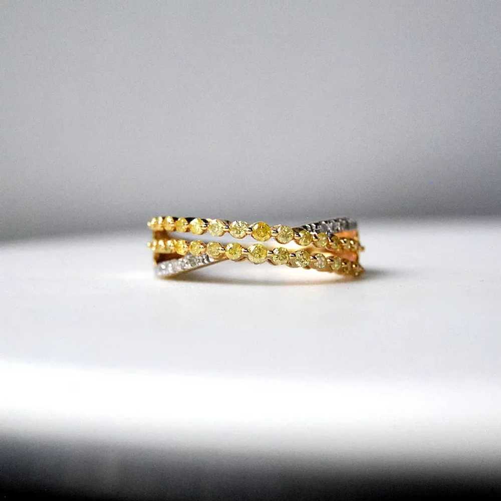 Untreated Yellow and White Diamond Crisscross Rin… - image 2