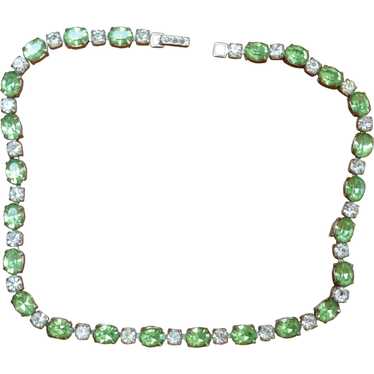 KRAMER Bright Green and Clear Rhinestone Necklace 