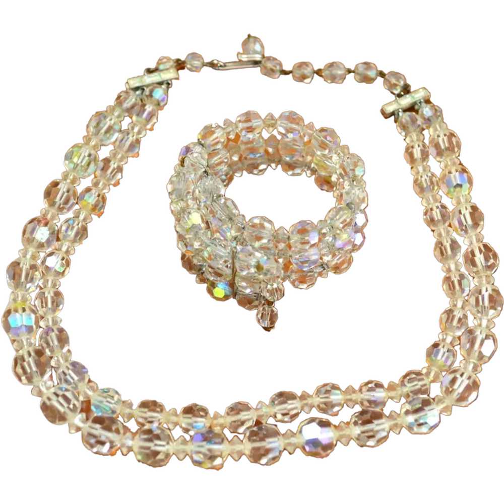 Vintage Crystal Choker Necklace and Bracelet Set - image 1