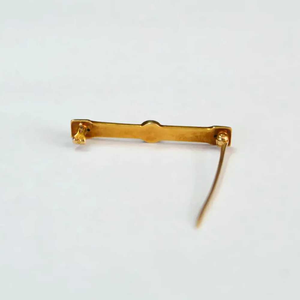 14 K GOLD Petite Enamel and Coral Bar Pin Brooch - image 5