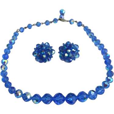Peacock Blue Crystal Necklace and Earring Set - image 1