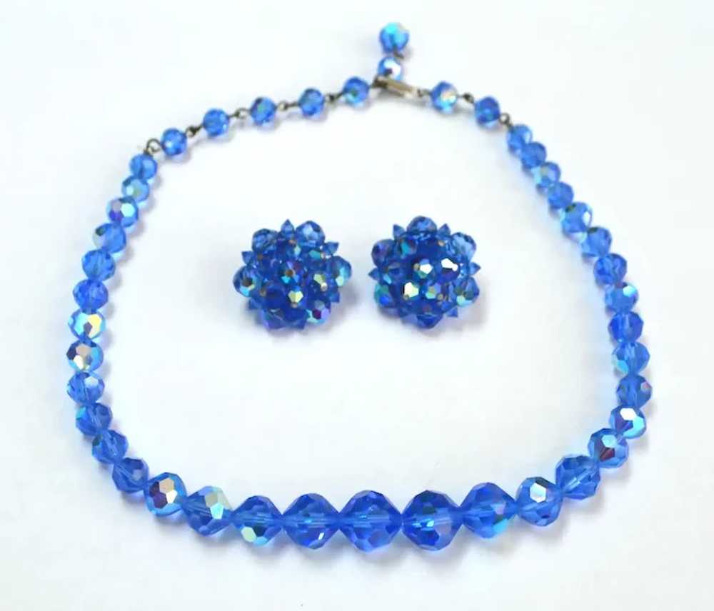 Peacock Blue Crystal Necklace and Earring Set - image 2
