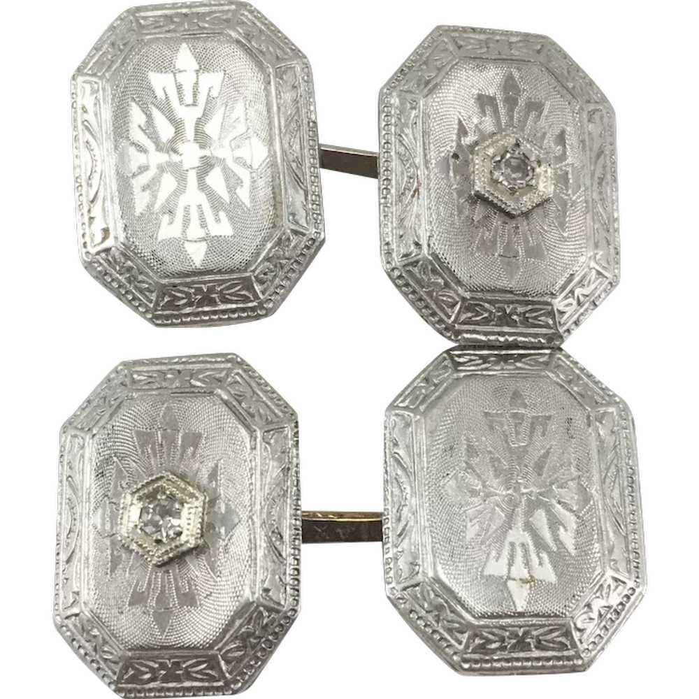 Art Deco 14K Gold & Diamond Cufflinks - image 1