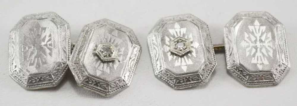 Art Deco 14K Gold & Diamond Cufflinks - image 3