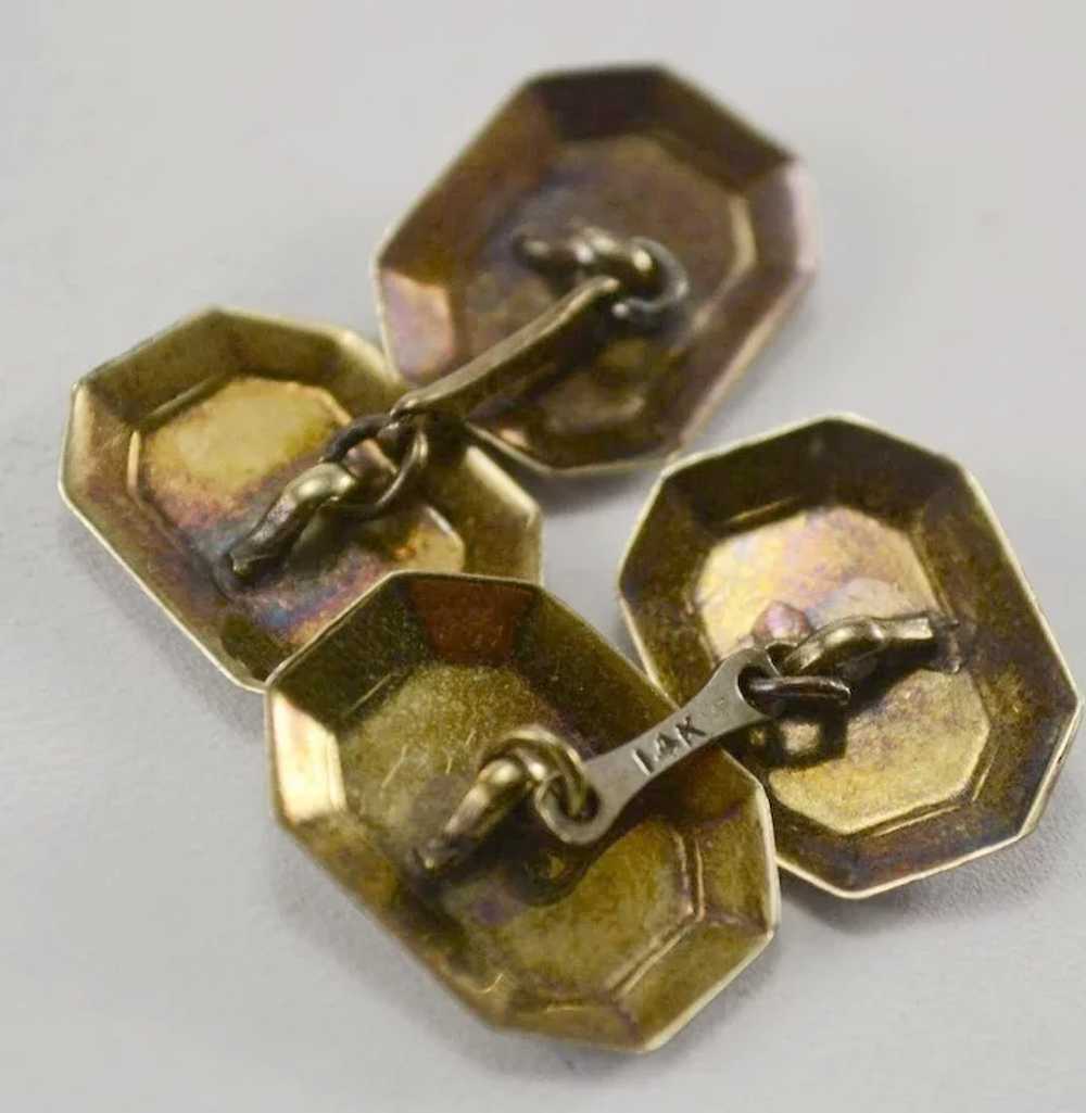 Art Deco 14K Gold & Diamond Cufflinks - image 7