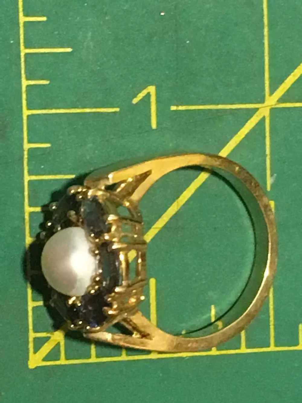 14K YG Tanzanite & Cultured Pearl Cocktail Ring S… - image 8