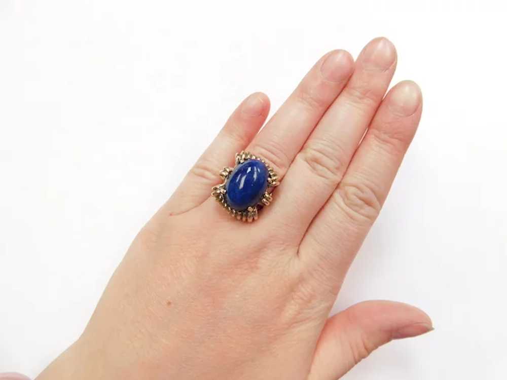 Retro Vintage Lapis Lazuli Ring 14K Gold, Stateme… - image 10