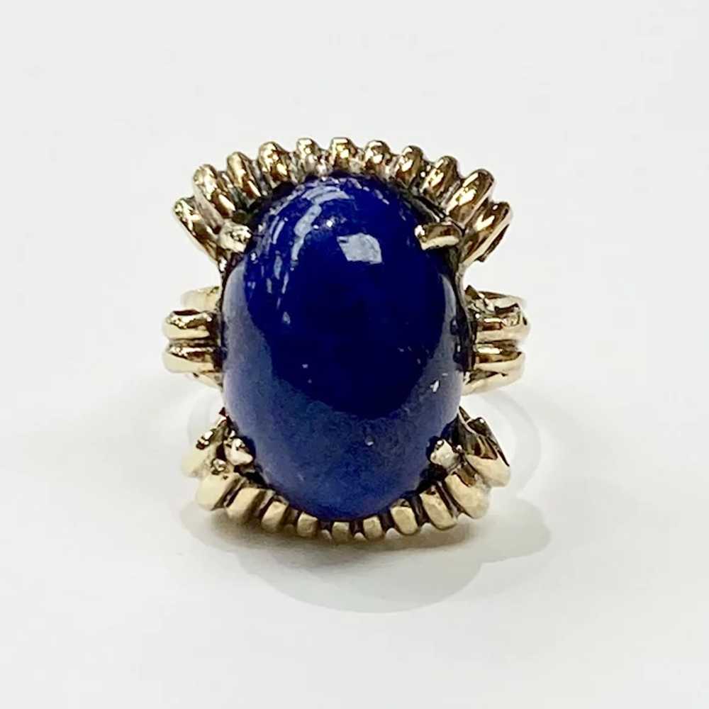 Retro Vintage Lapis Lazuli Ring 14K Gold, Stateme… - image 4